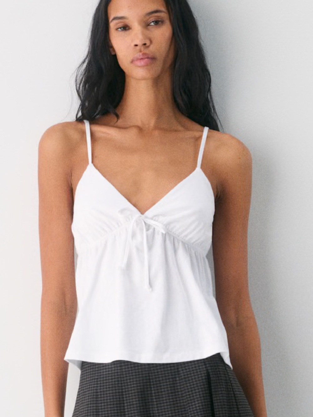 Aritzia Loulou White V-Neck Tie-Front Cami Top - cotton